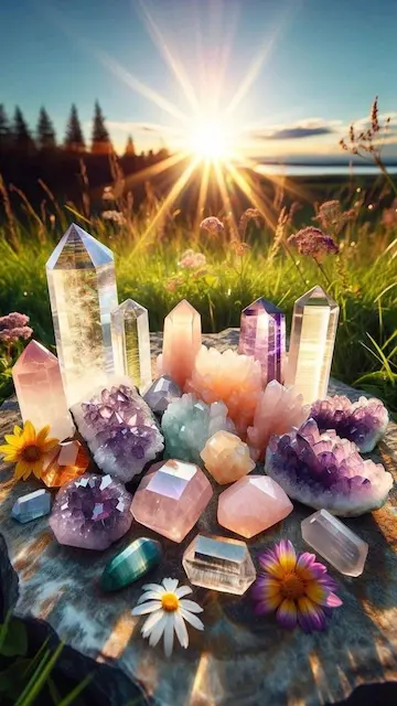 “healing crystal glowing in sunlight”