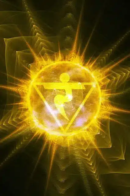 “solar plexus chakra with yellow crystal and RAM mantra for confidence”