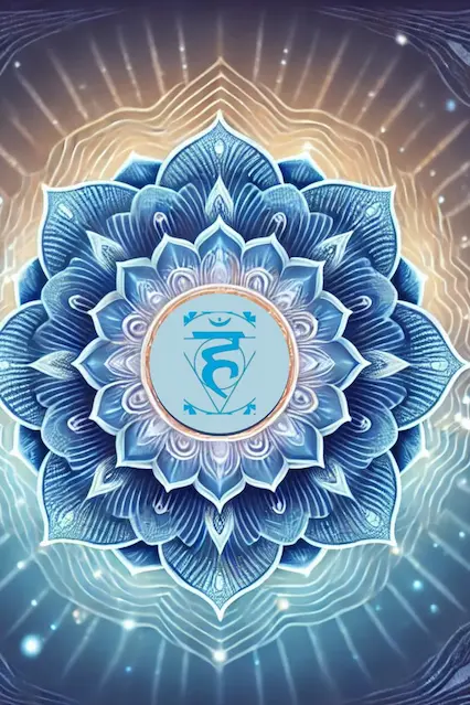 “throat chakra meditation with blue crystal and HAM mantra”