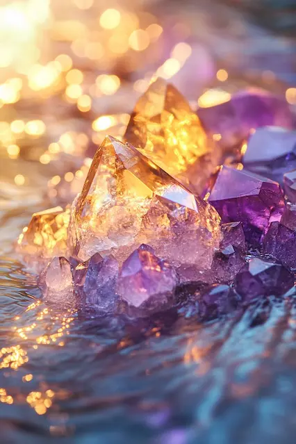 “healing crystals placed in a stream for cleansing ritual”
